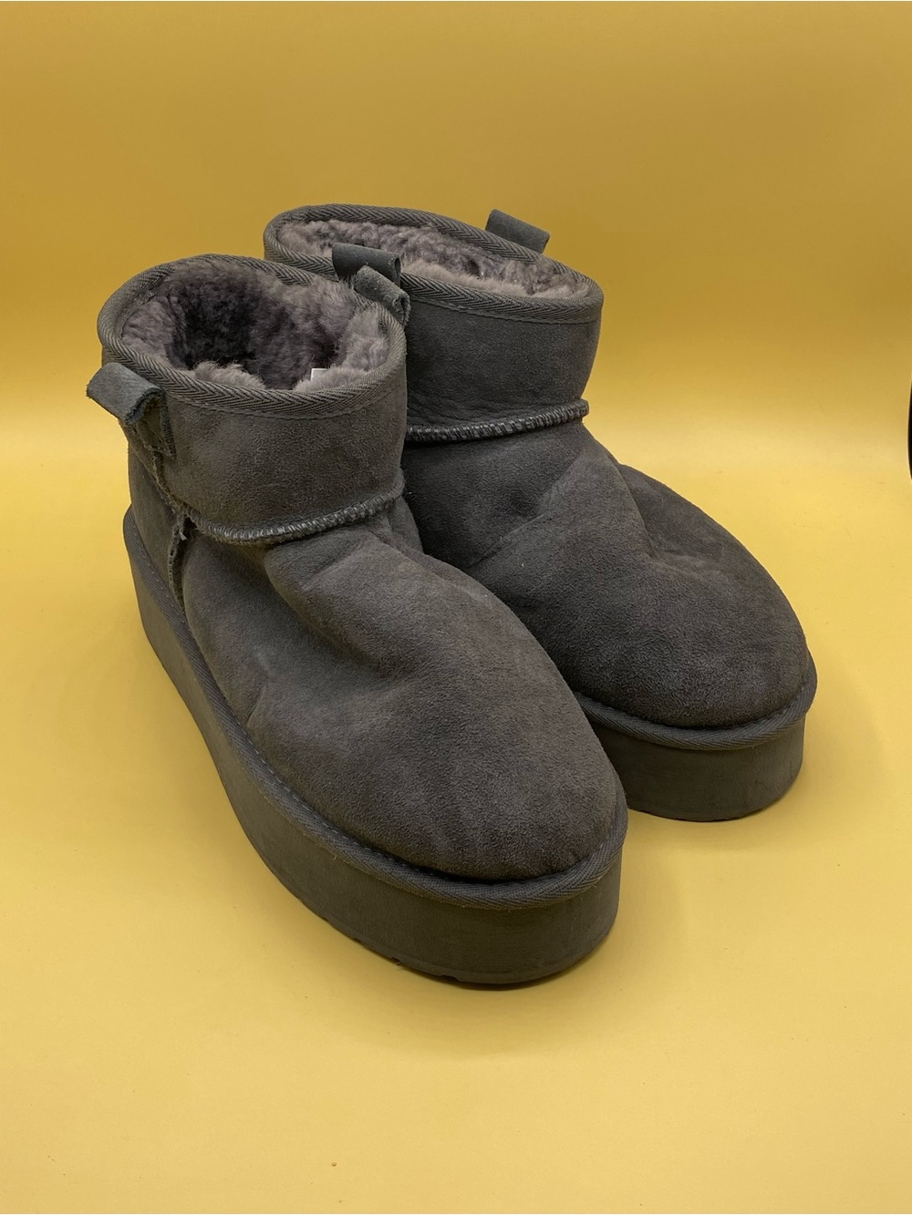 Emu Gray Faux-Suede Shearling Platform Ankle Booties